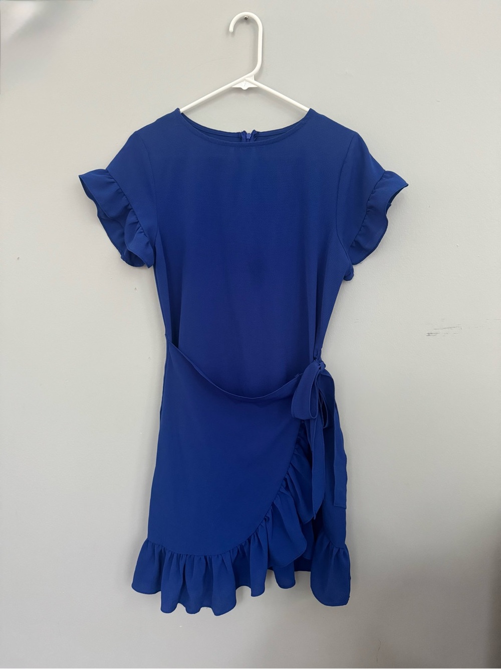 Ruffle Tie-Waist Mini Dress in Royal Blue